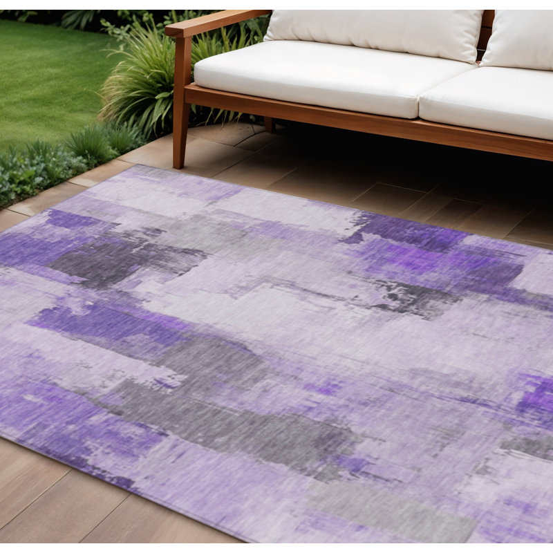 Tapis intérieur lavable abstrait ivoire 9 pi x 12 pi lavande et ivoire