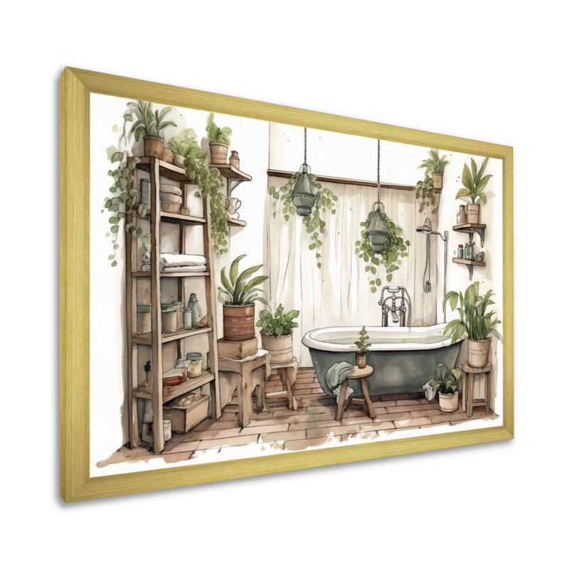 «Natural Bathroom Decor», impression sur toile, Encadrement doré, H 30 po x l 40 po x P 1,5 po