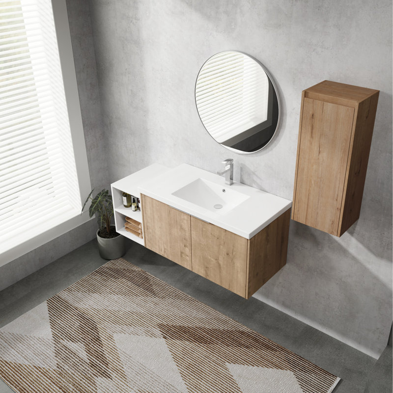 Meuble-lavabo 48 po avec armoire latérale et lavabo - Flair moderne à fermeture douce, 49"