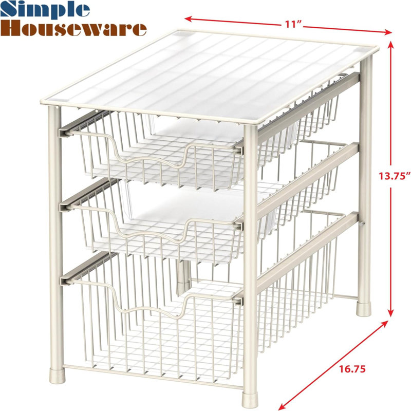 3-Tier Stackable Sliding Basket Storage Organizer Drawer For Bathroom And Kitchen, White