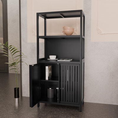 Armoire de rangement en bambou noir, armoire de salle de bain séparée avec 2 portes, armoire de plancher pour le salon