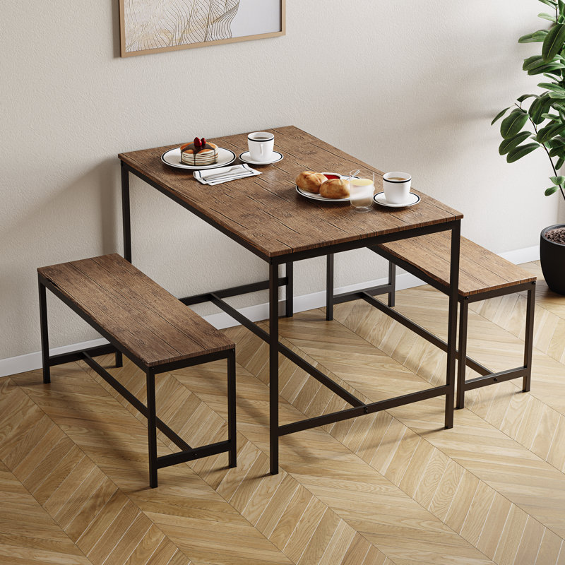 Abneer 4 - Person Dining Set, Dark Wood, Dark Wood, Black