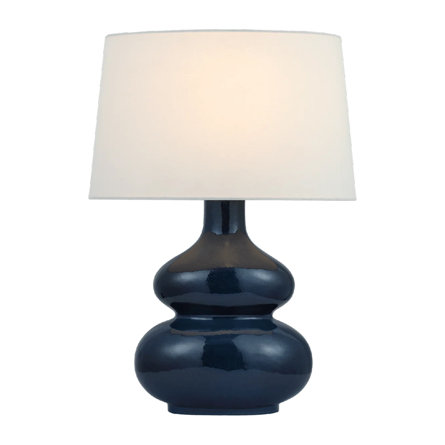Navy blue gourd lamp with white shade