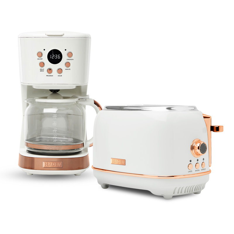 Haden Heritage 2 Slice Wide Slot Toaster with Heritage 12 Cup Home Coffee Maker