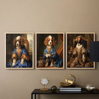 Série royale d'animaux LIX - ensemble de 3 estampes numériques encadrées - prêt à être accroché