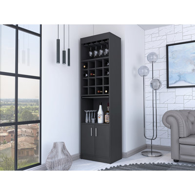 Kabul Kava Bar Cabinet with Double Doors, Two Shelves, and Six Wine Cubbies by Latitude Run