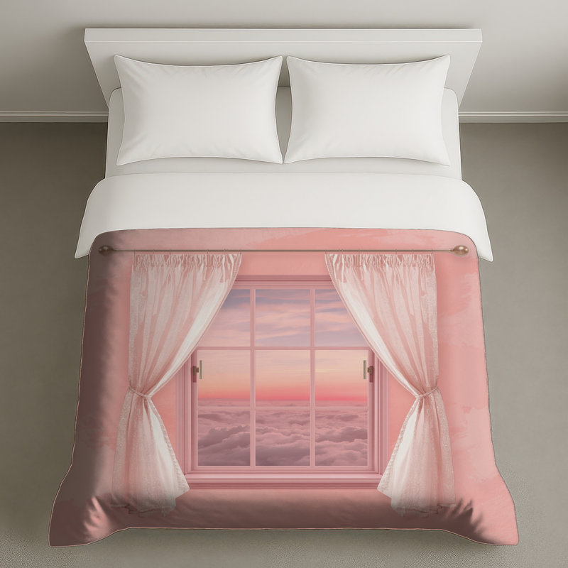 Housses de couette roses pour fenêtre, Très grand lit