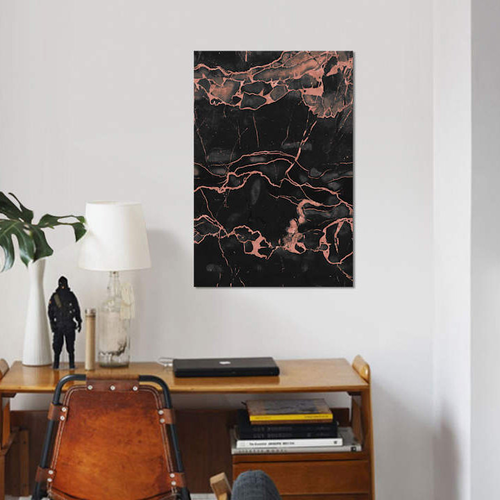 «Rose Gold on Black Marble», impression sur toile, H 26 po x l 18 po x P 1,5 po, Toile tendue, Pas de tapis