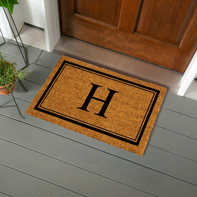 Niarcos 28" x 16" Non-Slip Monogram Coir Outdoor Door Mat, H