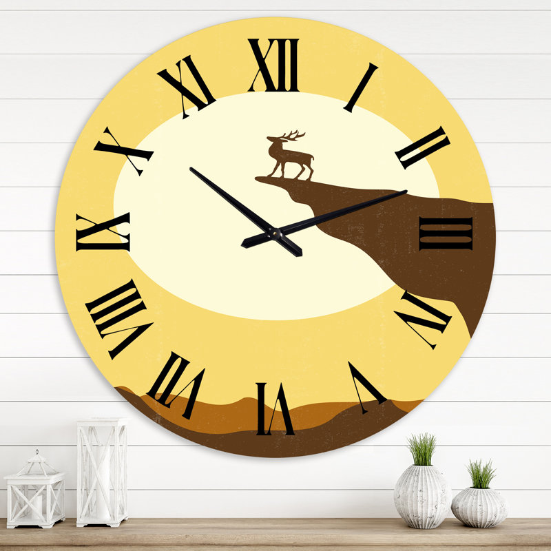 Minimaliste chevreuil au coucher du soleil au sommet d'une montagne - Horloge murale Lake House, Très petit