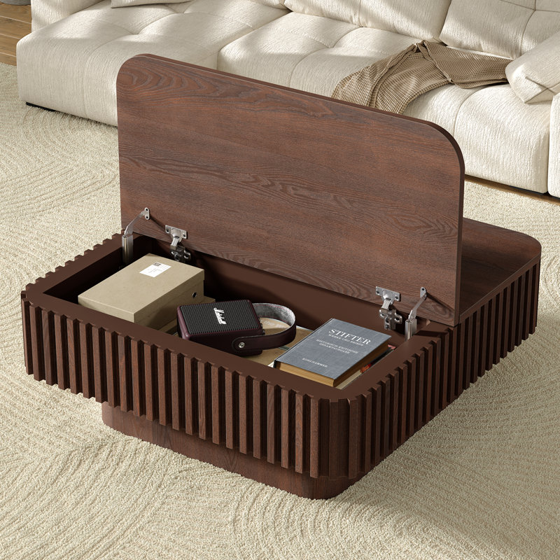 Brasen 35.5" Modern Square Coffee Table with Storage,Lift Top Coffee Table for Living Room,Solid Wood Fluted Design,Quick Assembly