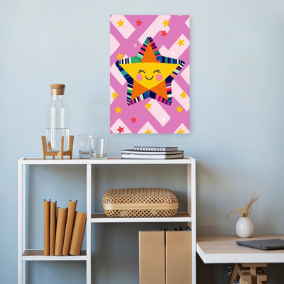 Happy Colorful Star Abstract Colorful Playful Landscape Nature Wall Art Print 1 Piece Wrapped Canvas Wall Art