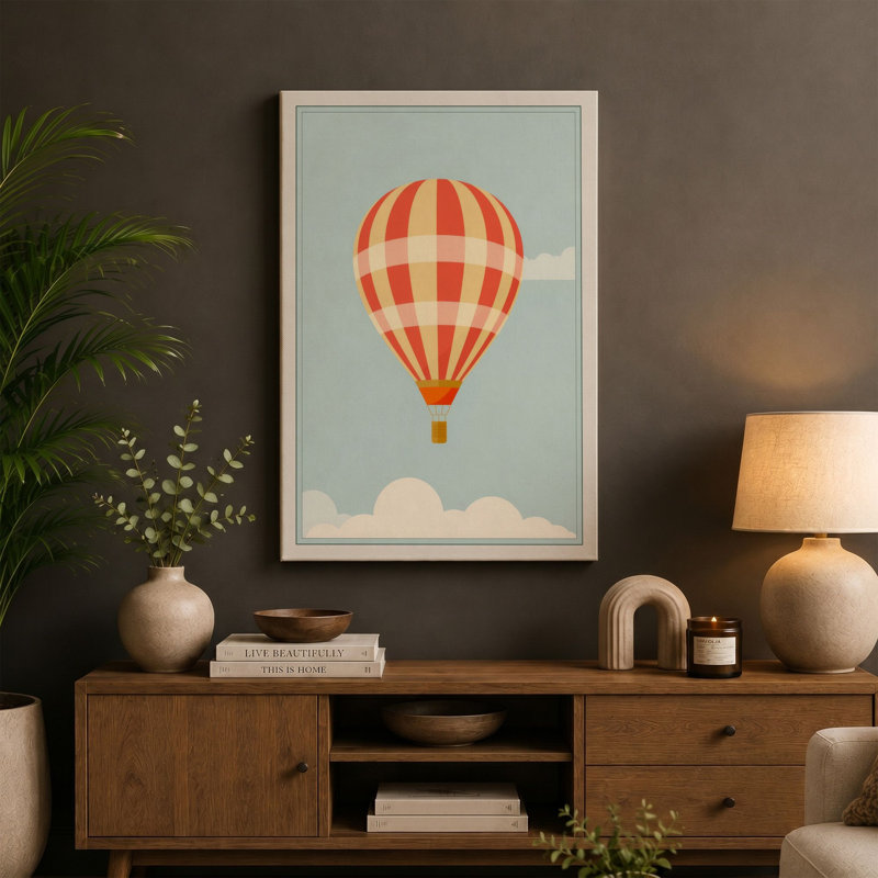 Hot Air Balloon at Dawn Mid-Century - Wrapped Canvas, 24x16 - 61.0 x 40.6 cm, Terracotta Border
