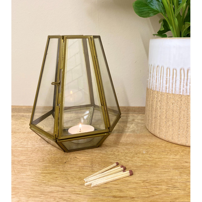 Glass Tabletop Tealight Holder, 16 cm H x 13 cm W x 13 cm D