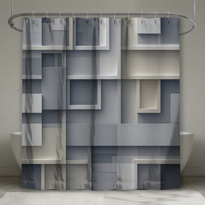 Gray Geometric Layers Shower Curtains Extra Long