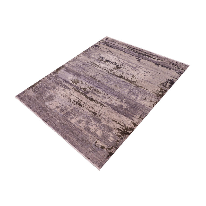 Tapis abstrait gris / gris anthracite noué à la main 8 pi x 10 pi 1 po Kellyanna
