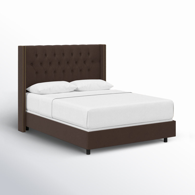 Lit tapissier standard Breckin, Simple, Velours chocolat classique