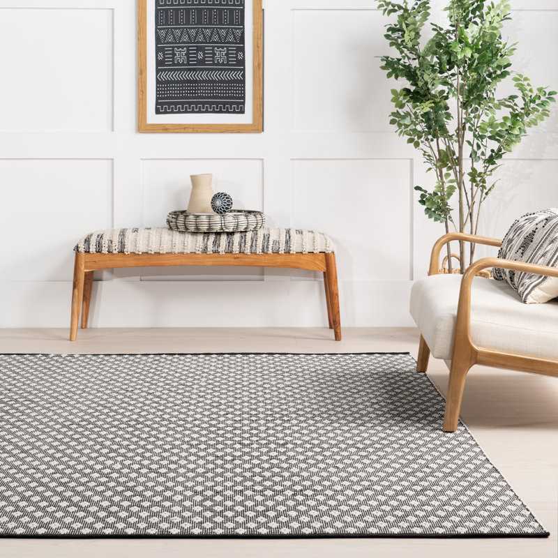 Home Conservatory Dainty Diamond Handwoven Cotton Area Rug, Runner 2'6" x 8'
