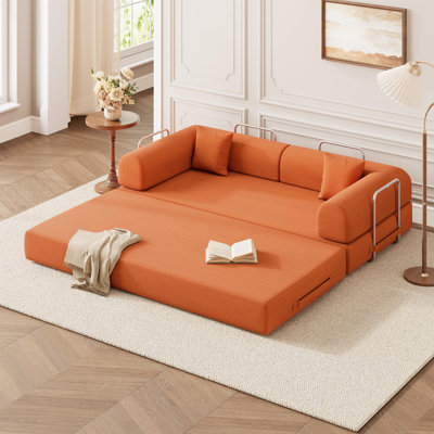Canapé-lit modulable convertible 5 en 1, canapé-lit de sol sans armature en velours côtelé, sans accoudoirs, pliable et prêt à monter, idéal pour appartement/chambre d'étudiant/petits espaces - Orange