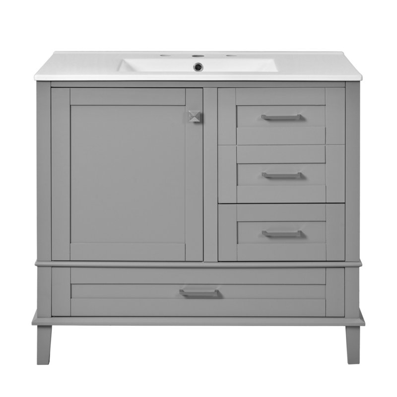 36" Bathroom Vanity with Solid Pine Frame, Gray