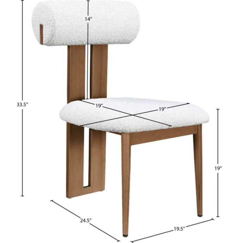 Chaise de salle à manger rembourrée Dario, Tissu crème bouclé, Noyer