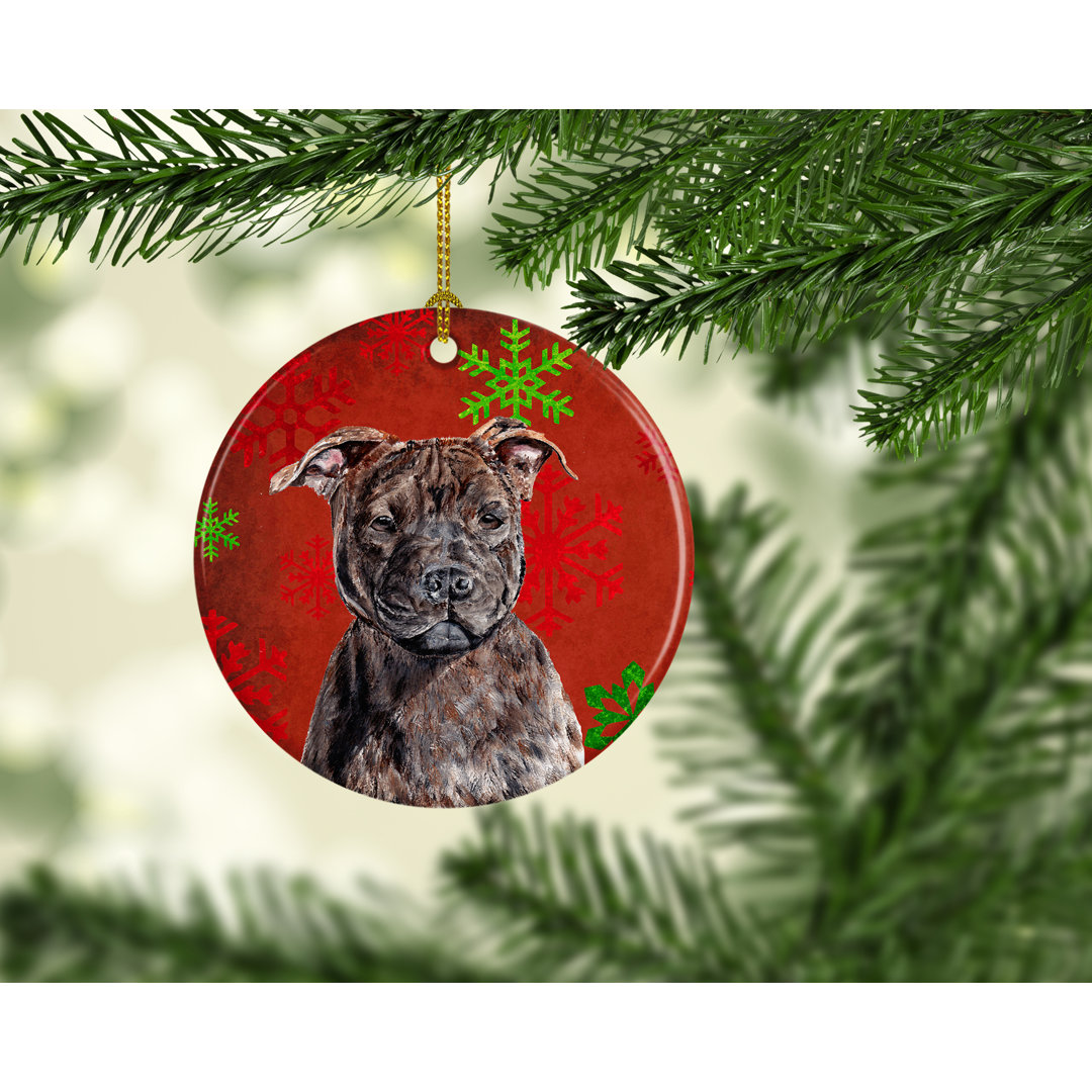 Staffordshire Bull Terrier Staffie Snowflakes Holiday Ceramic Hanging Figurine Ornament The Holiday Aisle®