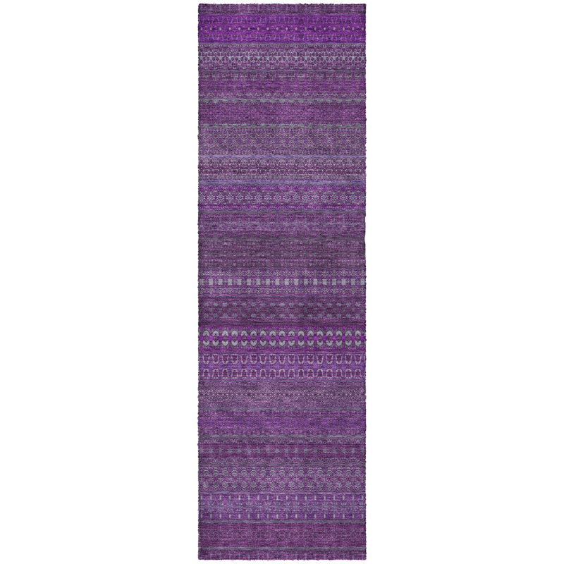 Premium Machine Washable Dream Shag ADS527 Striped Rug, 2'3" x 7'6" Runner, Eggplant