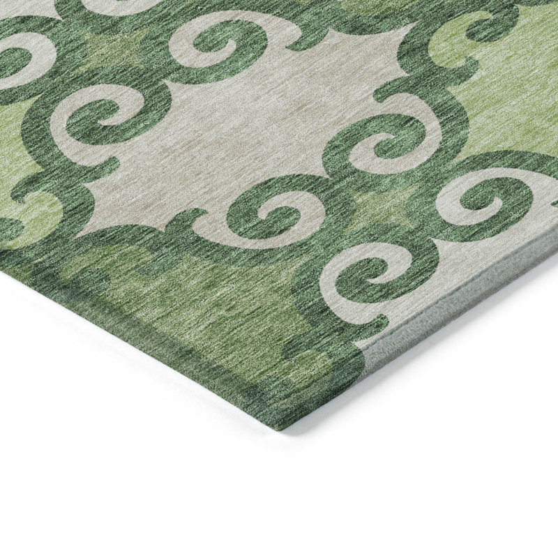 3' X 5' Green And Ivory Trellis Washable Indoor Outdoor Area Rug