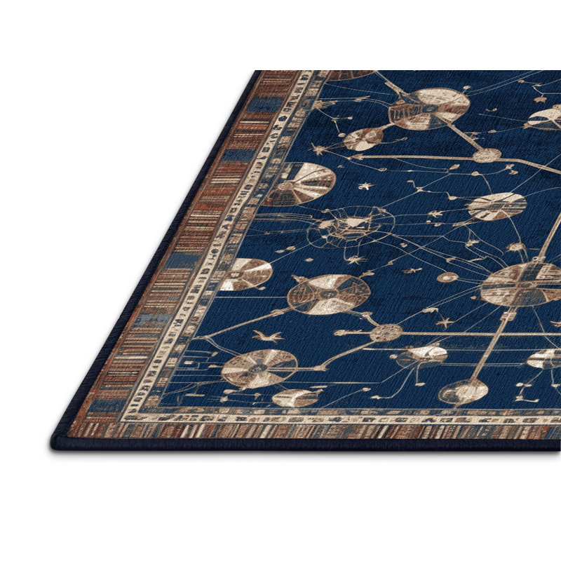 Machine Washable Space Blue Area Rug, Square 6'