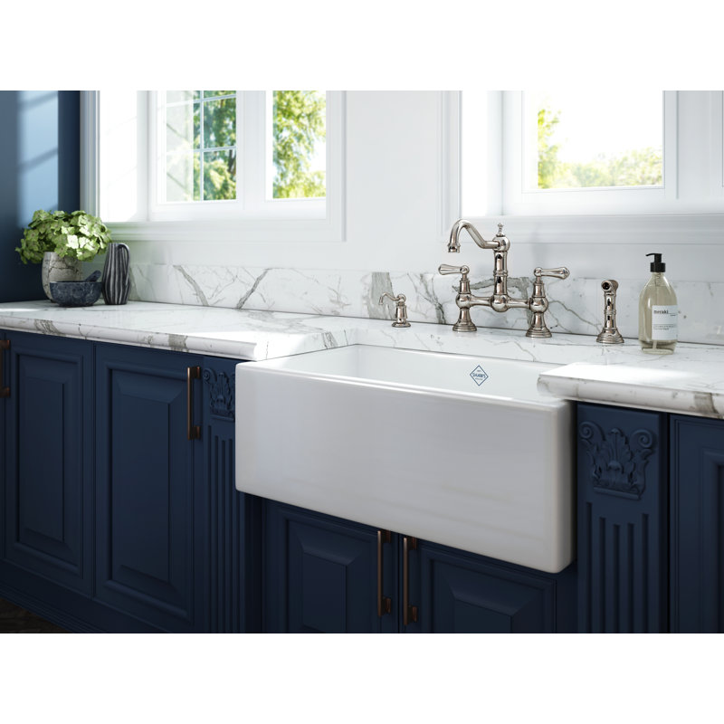 Edwardian™ Double-Handle Provence Bridge Kitchen Faucet with Lever Handle, Polished Nickel, Lever