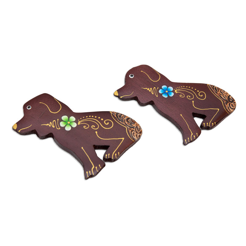 Les chiots célestes faits à la main The Holiday Aisle magnets en bois