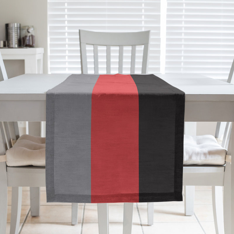 Carolina Table Runner, Flat Gray/Red/Black, 90" x 16", Polyester