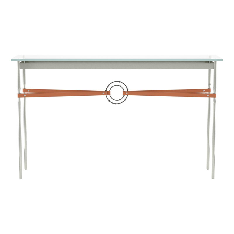 Console Equus, Fer naturel, Cuir noir, Argenté