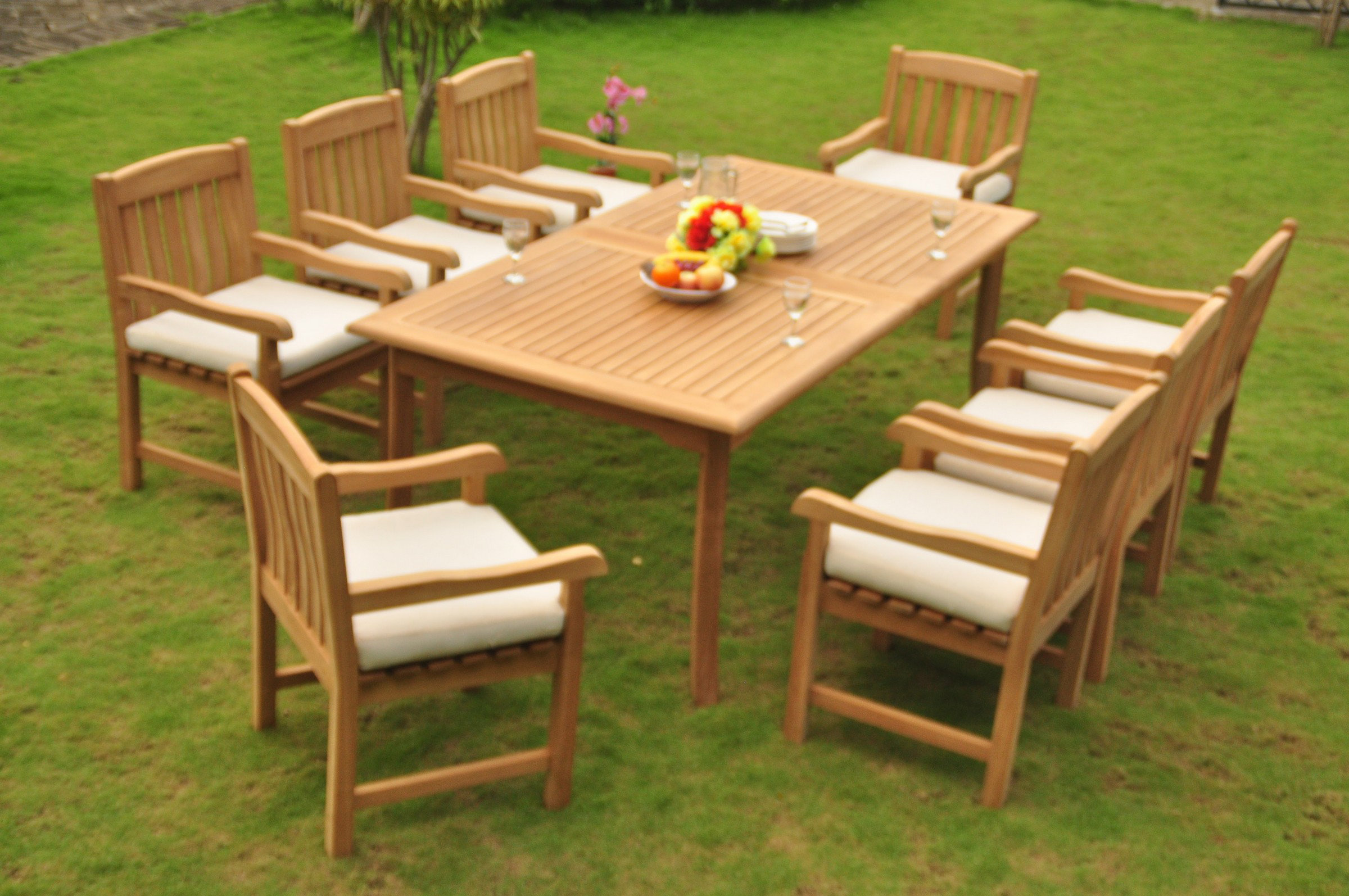 Teak Smith 8 Seats 9 Pcs Grade-A Teak Wood Dining Set: 83" Rectangle ...