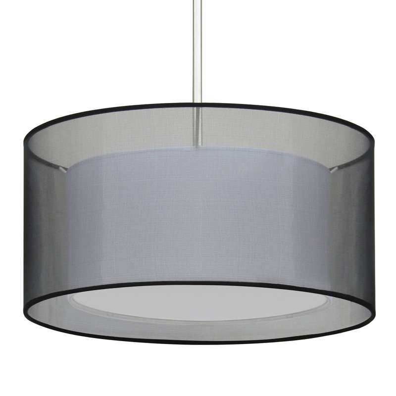 Plafonnier à abat-jour tambour Vincenza, 3, Chrome / noir satiné, Blanc/Noir