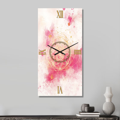 Horloge murale bohème en métal, motif Mandala rose, Boho Glam Bloom I - Imprimée sur métal
