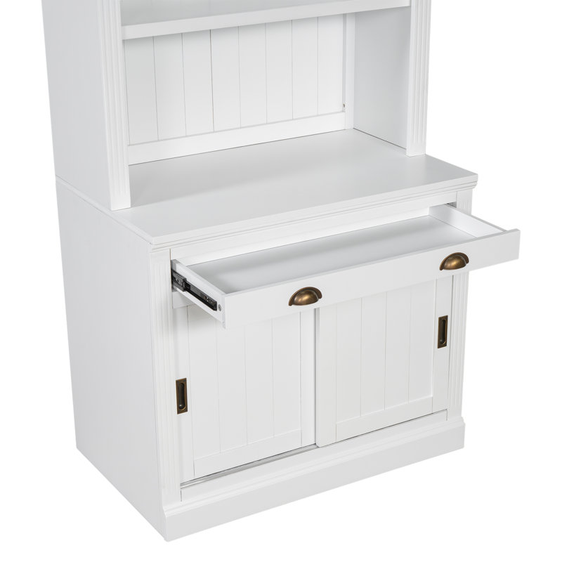 Nicanor Tall Bookcase Suite with LED Lighting, Sliding Doors & Drawers, White