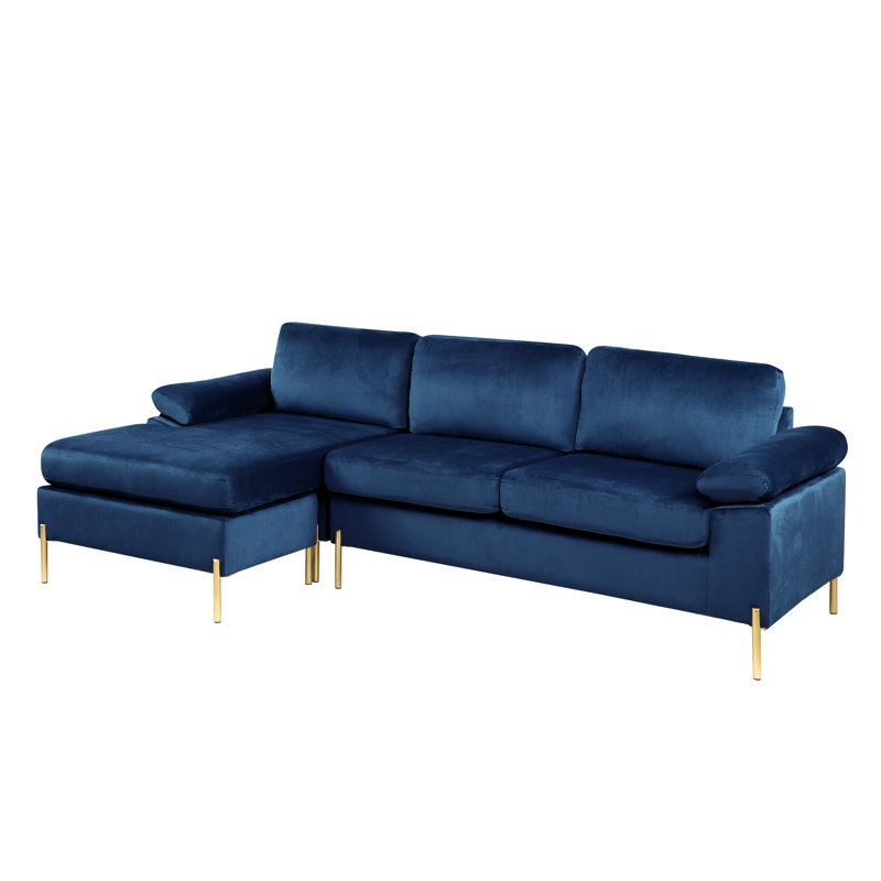 Fluery Velvet L-Shaped Sectional Reversible, Navy Velvet