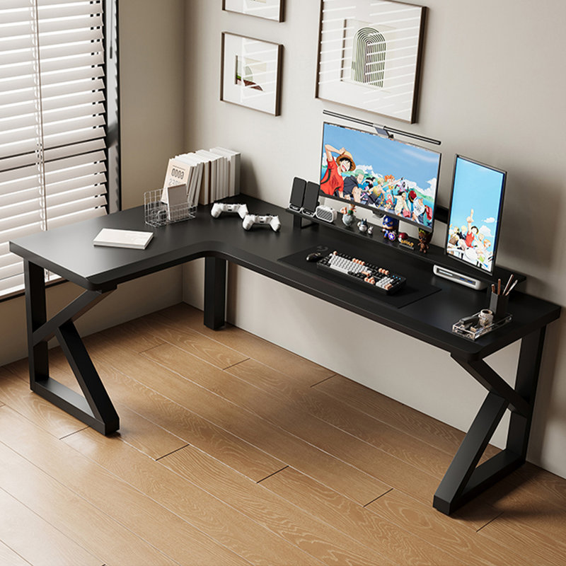 Bureau d'écriture en L noir en bois massif