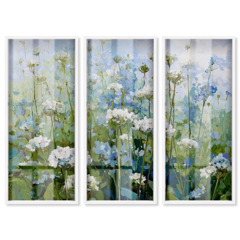 «White Blooms II Shadowbox Print» par Art Remedy, ensemble de 3, Cadre blanc