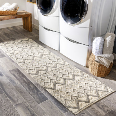 Tapis crème / gris en laine tissé à plat à la main à motif géométrique Brinson
