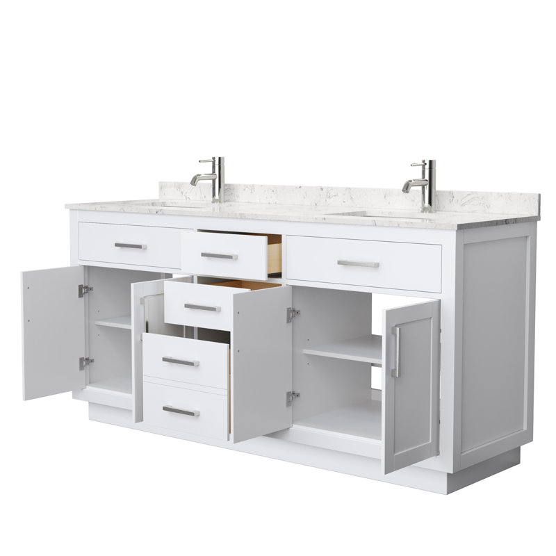 Beckett TK 66'' W Double Vanity, White, Brushed Nickel, Carrara Cultured Marble