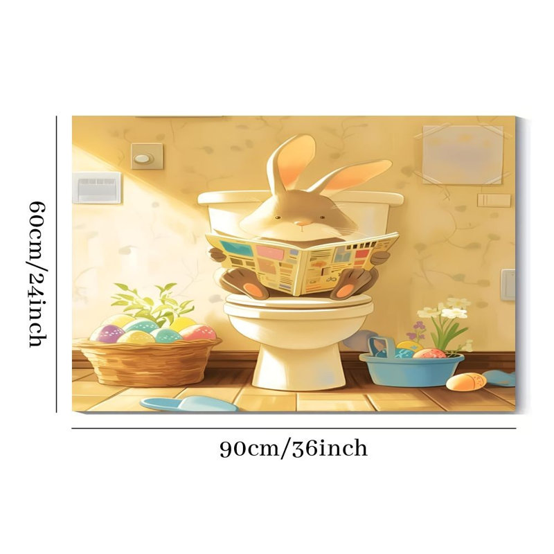 Art en toile sur toile, lapin de Pâques, journal de lecture, impression de dessin animé sur toile, impression sur toile, décoration murale, cadeau idéal, prêt à accrocher