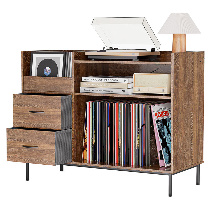 Record Player Stand With Adjustable Shelves, Brown
