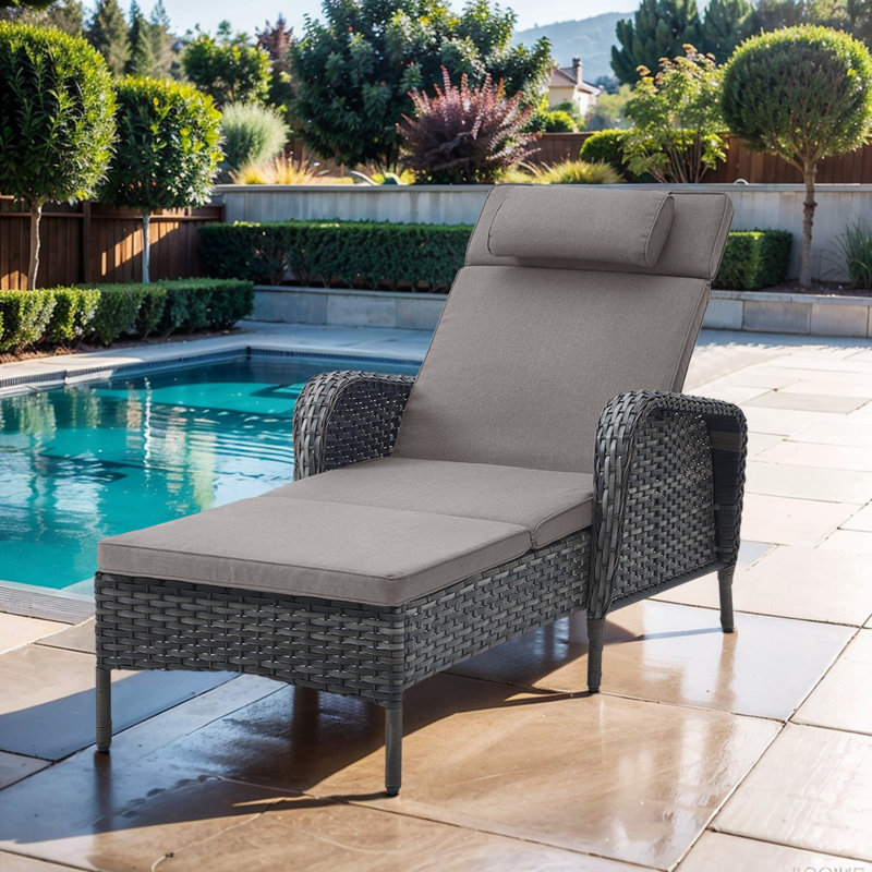 Chaise longue inclinable avec coussins Dahlyla, Gris, Gris