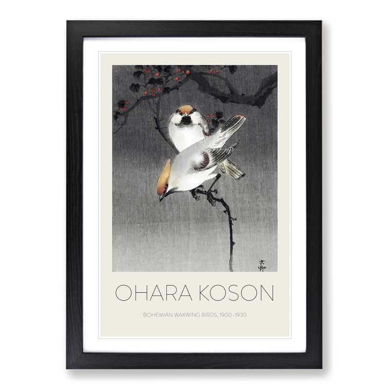 Bohemian Waxwing Birds by Ohara Koson - Picture Frame Art Prints, 36cm H x 27cm W x 2cm D, Black