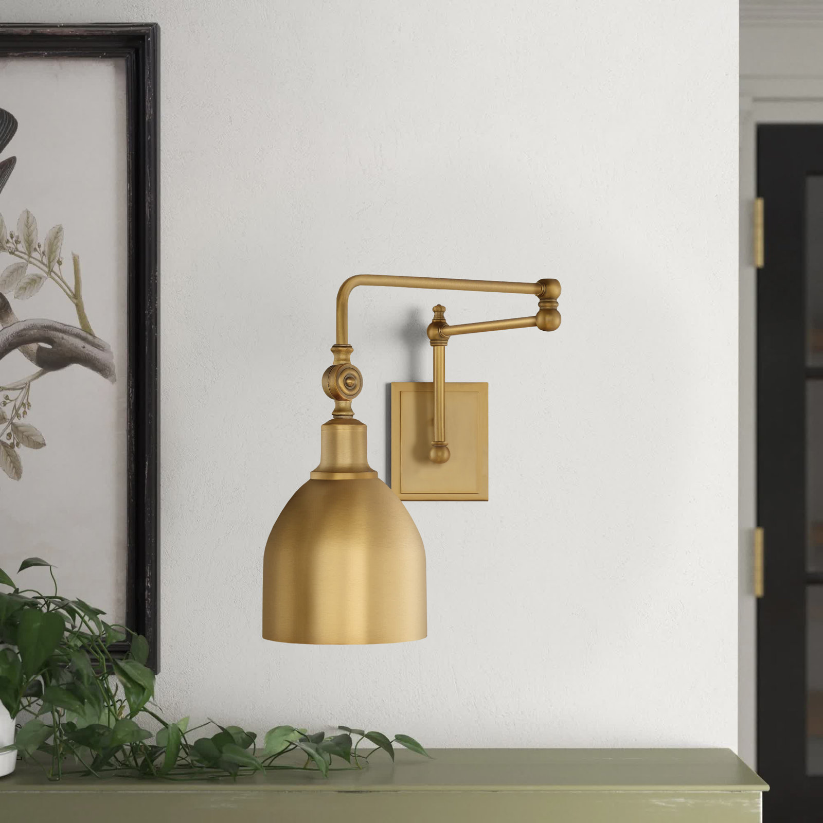 Seraphine Single Light Dimmable Swing Arm Sconce, Natural Brass
