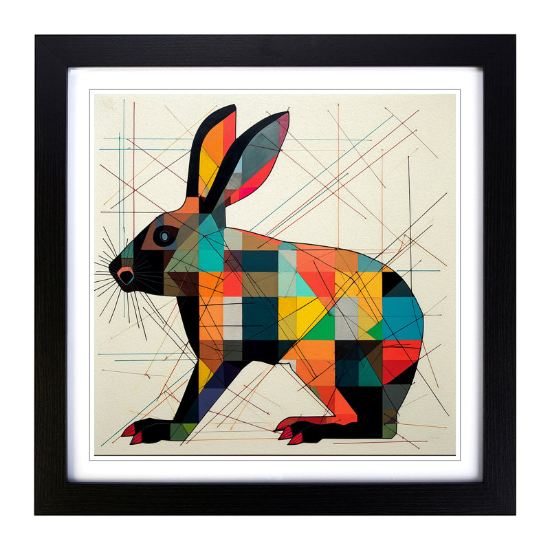 Rabbit Constructivism No.1 - Single Picture Frame Print on Wood, Black