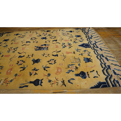 Tapis antique à motif floral chinois antique Ningxia des années 1890