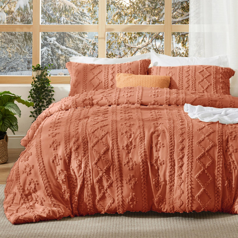 Ensemble d'édredon en microfibre toutes saisons, Terre cuite, Édredon pour très grand lit + 2 taies décorativ